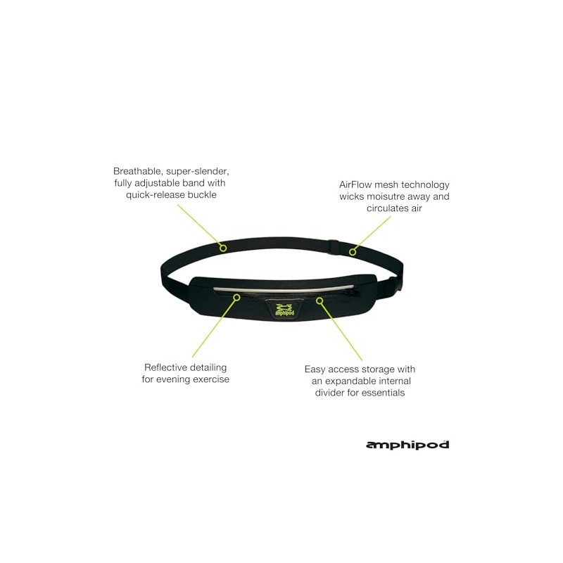 Amphipod AirFlow MicroStretch Belt, Ultra-Light Minimalist Runners Waist Pack Bag
