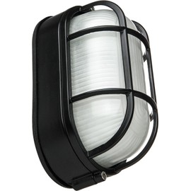 Diodesy- LED Bulkhead Outdoor Light 60W Max E26 Socket (Bulb Not Included) Traditional Oval Nautical Style Wall Mount Fixture Waterproof Black Diecast Aluminum Glass Housing for Garage Porch Balcony