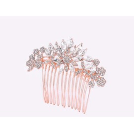 Weddingtopia 2 of Set Rose Gold Clear Hand Made Wedding Hair Comb With Pearl and Crystal bridal Hair comb (Rose gold Clear)