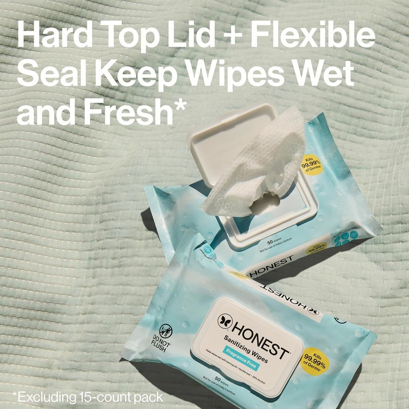 The Honest Company Fragrance-Free Sanitizing Alcohol Wipes, Antibacterial with Aloe,