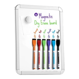 Kedudes Magnetic 8.5’’ x 11’’ Small Dry Erase Whiteboard - Includes 6 Magnetic Dry Erase Markers, Assorted Colors - Small Dry Erase Board for Fridge, Locker, Office, Classroom, Dorm Room