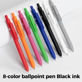 Hiacry 1.0mm 8Pcs Ballpoint Pens, Medium Tip Black Ink, Smooth Writing for Journaling, Note-Taking & Office Use, No Bleed, No Smudge, Comfort Grip Retractable Ballpoint Pens