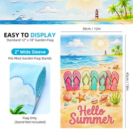 12 x 18 Inches Hello Summer Garden Flag – Double-Sided Beach Flip Flops Seashell Starfish Coastal Yard Flag Summer Outdoor Decorations for Garden Porch Patio Lawn