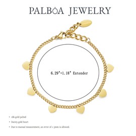 PALBOA Gold Chain Bracelet Adjustable Dainty Heart Bracelet Cute 18k Gold Plated Bracelet for Women Jewelry Gifts, no gemstone