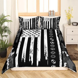 Feelyou Black Camo Duvet Cover Full Size Camouflage Comforter Cover Military Style Bedding Set Baseball Football Bedspread Cover for Kids Boys Girls Adults with 2 Pillow Case