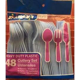 Party! Plastic Utensils, Light Blue, 48 Count Packs (16 Forks, 16 Spoons & 16 Knives)