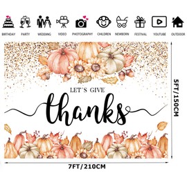 Alltten 7x5ft Fall Thanksgiving Backdrop Let's Give Thanks Backdrop Thanksgiving Party Banner Autumn Thanksgiving Pumpkin Photo Backdrop F196