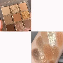 Kayswang 9 colors glitter eyeshadow palette makeup palette matte high pigment color cream texture natural eye shadow powder eye shadow palette in autumn and winter long lasting and waterproof (gold)