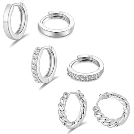 PRETOLE 3 Pairs Small Silver Hoop Earrings,925 Sterling Silver Hoop Earrings Lightweight Hypoallergenic Tiny Mini Hoop Earrings with CZ Huggie Earrings for Women Silver Huggie Hoop Earrings 10/10/10MM