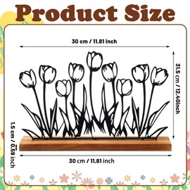 Metal Spring Tulip Stand Floral Home Decor Tulip Flowers Farmhouse Decor Metal Tray Spring Flower Art Supplies Table Centerpiece Home Party Decoration(12.4 x 11.8 Inches)