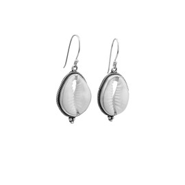 81stgeneration Women's 925 Sterling Silver Natural Cowrie Shell Bali Rope Boho Style Earrings
