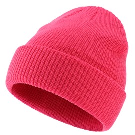 Connectyle Classic Men's Warm Winter Hats Acrylic Knit Cuff Beanie Cap Daily Beanie Hat, Hot Pink, One Size