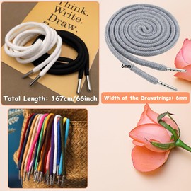 12 Pcs 66 Inches XL Drawstring Cords Replacement Extra Long Hoodie Strings with 2 Pcs Metal Easy Threader Tool for Hoodies Shorts Sweatpants Jackets Pants Trunks Coats