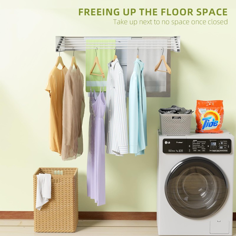 ZMBESUP Laundry Drying Rack Collapsible, Wall Mounted, Clothes Drying Rack,