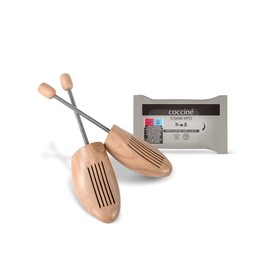 Cocciné Wooden Shoe Tree and Cleaning Cloth Set, Shoe Tree for Filling Natural Wood Shoes, Steel Spring, Moisture and Deformation-Resistant, Eliminate Wrinkles in Leather, Size 41-42