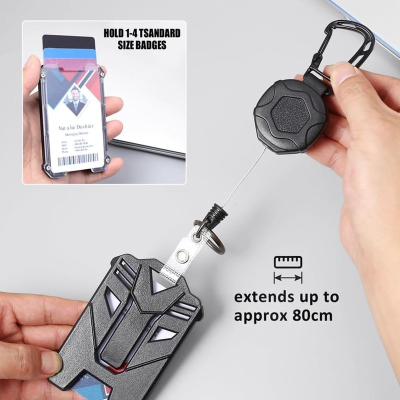 Geieold Retractable ID Card Holder and Robust Carabiner Key Ring,