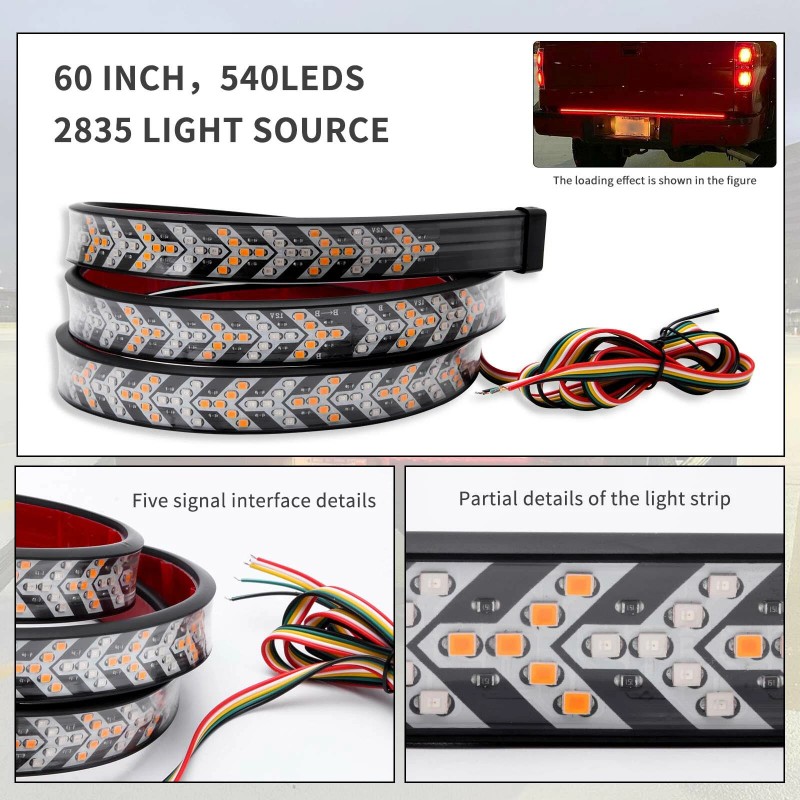 KEEPDSGN Truck Tailgate Light Bar 60" Arrow LED Strip Sequential
