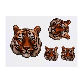 4 x 'Tiger Face' Temporary Tattoos - Water Resistant, Skin-Safe, Non-Toxic Transfers, Mixed Sizes (TO00035775)
