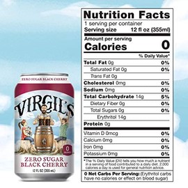 Virgil’s, Zero Sugar Black Cherry, Great Tasting Zero Calorie Keto Friendly Soda (24- 12oz cans)