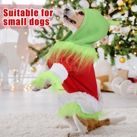Abbylike Dog Christmas Outfit Holiday Pet Character Green Hoodie Shirt with Hat for Dogs and Cats Christmas Pet Clothes Cute Dog Christmas Outfit Cosplay Party as Shown(Classic,M)