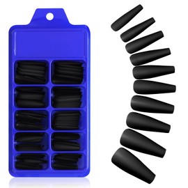 Molain Matte Acrylic Fake Nails Tips Kit Set 100 Pieces False Fingernails Extension Long Square Shape Coffin Ballerina Full Cover On Press Professional Tech DIY Decorations Valentines Day(Black)
