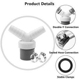 Washing Machine Drain Adapter Washing Machine Hose Connector Drain Adaptor for Dishwasher 19-24 mm Double Connection Pipe with Hose Clamp for Dishwasher Tumble (Double Head + 2 Clamps)