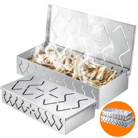 Pariplus Smoker Box for Gas Grill, 2-Pack Stainless Steel Wood Chip Boxes with Hinged Lids, BBQ Smoke Box for Charcoal & Gas Grills, Adds Smoky Flavor, Easy to Use