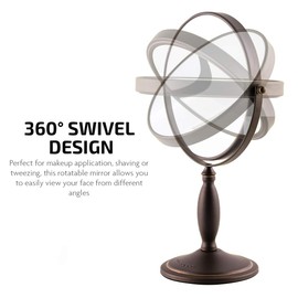 Ovente 8'' Tabletop Makeup Mirror, 1X & 7X Magnification, Adjustable Spinning Double Sided Round Magnifier, Modern Décor for Office, Bath, Hotel, Compact for Travel, Antique Bronze MNLAT80ABZ1X7X