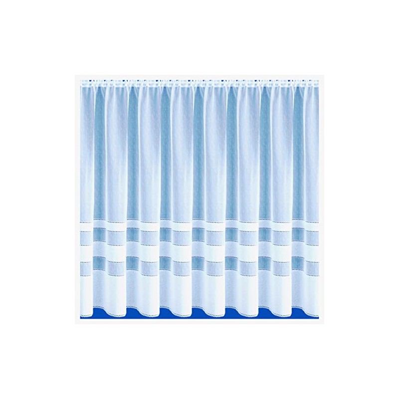 Maple Textiles Horizon Semi-Plain Stripe Ribbon Band White Net Curtain