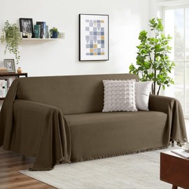 TAOCOCO Couch Cover Blanket Sectional Sofa Covers Thick Durable Loveseat Cover for 2 Cushion Couch Washable Pet-Friendly Sofa Slipcovers Furniture Protector with Tassels (71''x118'' Brown)