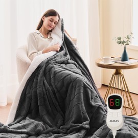 Heated Electric Blanket- Electric Throw Blanket 72"x84" for Bed- 5 Heating Levels& 4 Hours Auto Off for Couch Home Office - Soft Faux Fur Fabirc for Full Body(Grey)