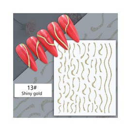 Glitter Gold French Tips Nail Sticker Wave Line Irregular Swirl Stripe Sr Gold 13 Nail Wraps Stickers Manicure Supplies for Women Nails Full Long Lasting Easy Apply and Remove