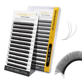 NAGARAKU W Shape Eyelash Extension 3D Volume Cluster Premade Fans Eye Lashes Faux Mink Matte Black Easy Fanning False Eyelashes (0.05mm D curl 8mm)