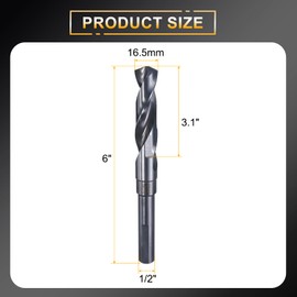 HARFINGTON 16.5mm Drill Bit 1/2" Reduced Shank 3-Flat 4341 HSS Twist 135 Degree Split Point for Medium Soft Metal Copper Aluminum Iron Plastic Wood