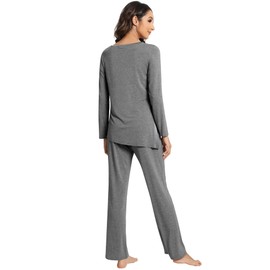 WiWi Viscose from Bamboo Pajamas Set for Women Soft Long Sleeve Pj Sleepwear Knit Jammies Pants Lounge Sets Loungewear S-XXL, Dark Heather Grey, Small
