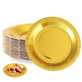 Dilireba Pack of 50 Money Party Plates, Party Plates, Dessert Plates, Yellow Party Tableware, 18 cm Party Tableware Set, Gold Paper Plates, Plates for Wedding, Garden, Birthday Party