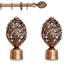 2-Pack Curtain Rod End Caps – Iron Finials with Screws, Compatible with Rods Up to 1-Inch Diameter, Black with Sparkling Rhinestones (Red Bronze)