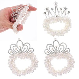 WEZCHUGHAOL 3 Piezas Corona de Perlas para el Cabello, Accesorios Elegantes con Perlas Blancas y Cristal, Scrunchies, Soportes de Cola Caballo y Lazos Pelo para Mujeres y Niñas