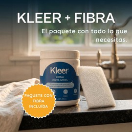 Kleer Crema Quita Gotas y Sarro 300ml — Elimina Manchas de Agua en Cristales, Vidrios, Azulejos y Acero Inoxidable, No Raya, Sin Vapores, Biodegradable (KIT)