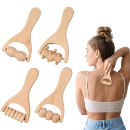 4 Stück Massageroller Holz, Manuelle Holztherapie Massagewerkzeuge, Hölzerne Hand Massage Roller, Massagegerät mit Griff Faszienrolle zur Entspannung von Rücken, Bein, Händen, Ganzkörpermuskulatur