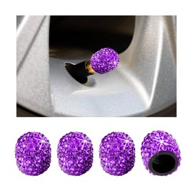 Gasedin 4 PCS Bling Car Tire Valve Stem Cap, Crystal Rhinestone Automotive Tire Valve Stem Air Cap Cover, Dustproof Sparkling Wheel Valve Cover for Decor, Universal Car Accessories (Purple)