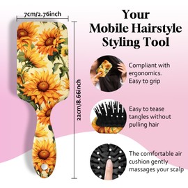 GABraden Paddle Detangler Hair Brush,Soft Bristles for Effortless Tangle Removal,Minimal Frizz and Breakage,Cute Detangling Hairbrush for Women Men Boys Girls Wet Dry All Hair Types(Yellow Sunflower)