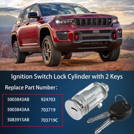 Ignition Lock Cylinder W/ 2 Keys Compatible with Chrysler Dodge Jeep Replace# 5003843AB, 5003843AA