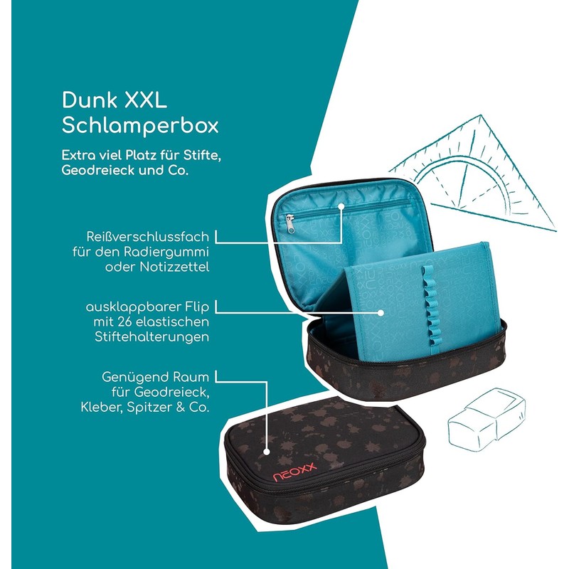 neoxx - Schlamperbox Dunk Splash in Black – Platz für