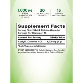 아세틸 L-카르니틴 HCL 1000mg 30캡슐 고함량 미국산 Acetyl L-Carnit Acetyl L-Carnitine HCL 1000mg 30 Capsules High Dosage Imported from USA