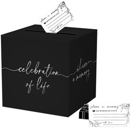 Black Celebration of Life Card Box with Silver Lettering, Share a Memory Funeral Card and 50Pcs Cards for Memorial Service, Memory Box for Sympathy Condolence Messages