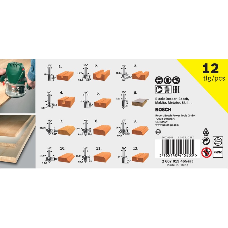 Bosch Accessories Bosch 12-Piece Carbide Milling Cutter Set (for Wood,