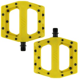 Dmr V11 Flat Mountain Bike Pedals Yellow/Black Steel Axle/Pair Lightweight Nylon Composite Plastic MTB Wheel Part Downhill Freeride Trail Dirt Jump Cycle Wide Platform Tunable Pingrip
