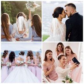 Women Short Bridal Veil with Comb, 1 Tier Bride Veil Bridal Head Tulle for Women Veil Headband for Wedding Brides Bachelorette Party Accessories Engagement Parties