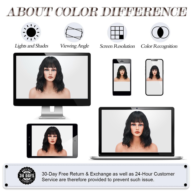 Barsdar Short Bob Wigs with Fringe Shoulder Length Women Short